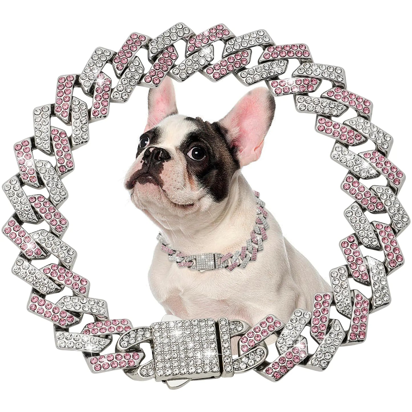 Pink Chain Diamond Link 15mm Wide Necklace Collar(14inch)