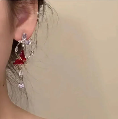 Elegant Red Long Butterfly Earrings
