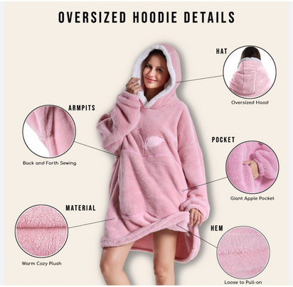 Wearable Oversized Hooded Blanket for Adults - Pink